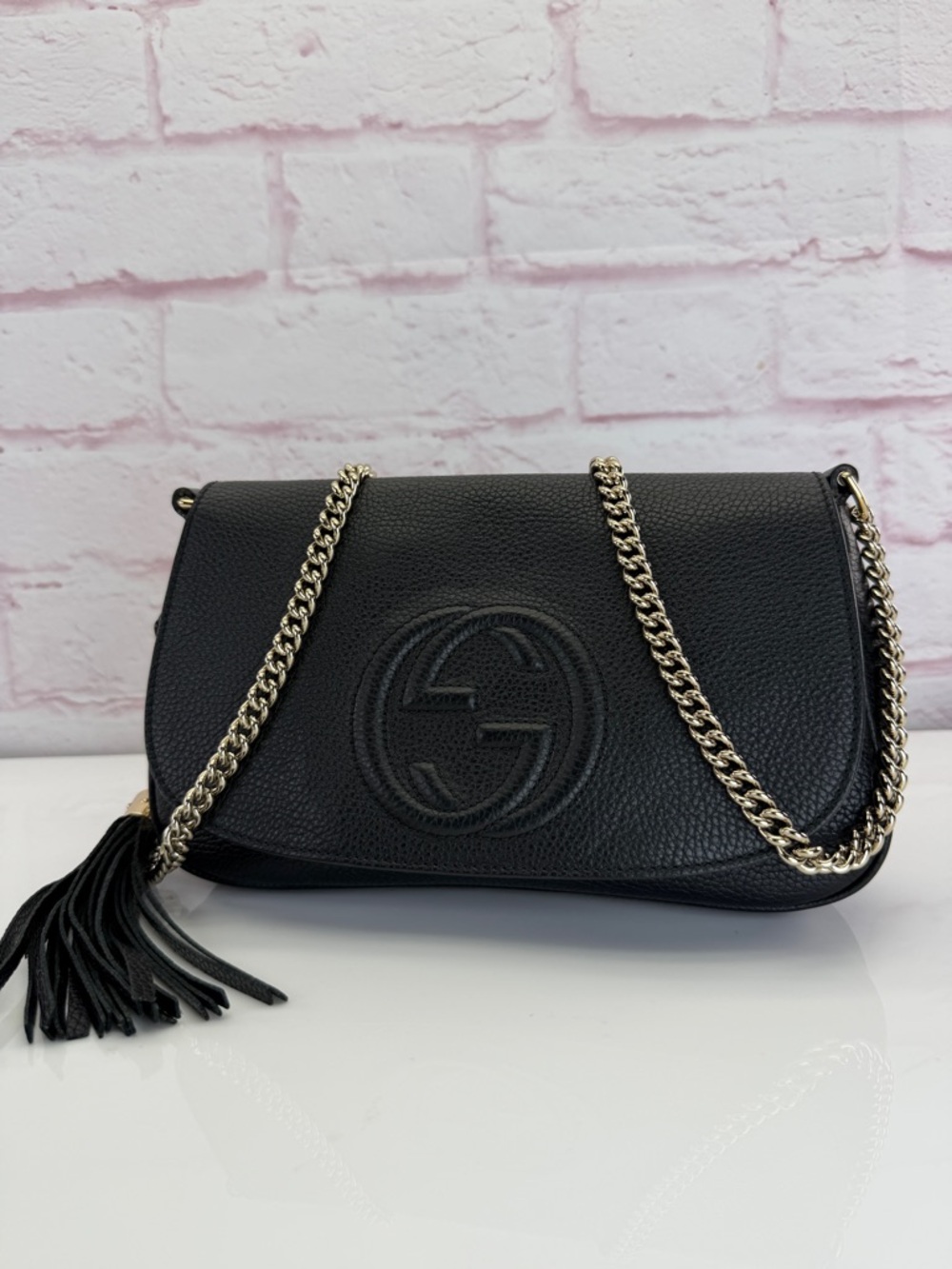 Authentic Pebbled Calfskin Medium Soho Flap Crossbody Black - Picture 2 of 14